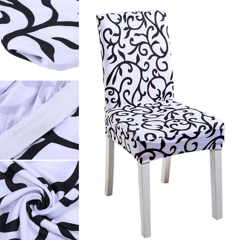 Removable Printing Pattern Elastic Home Hotel Dining Chair Covers(Black)