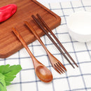 Japanese Portable Wood Chopsticks Fork Spoon Tableware Cutlery Set (C) Newly