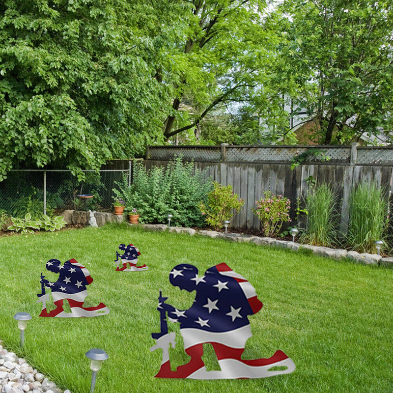 American Flag Kneeling Soldier Pattern Acrylic Garden Yard Weathered Flag Decor