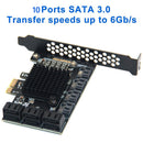 PCIE SATA 3.0 Expansion Card 6Gbs Internal Converter (1X PCIE to 10 Port) Newly