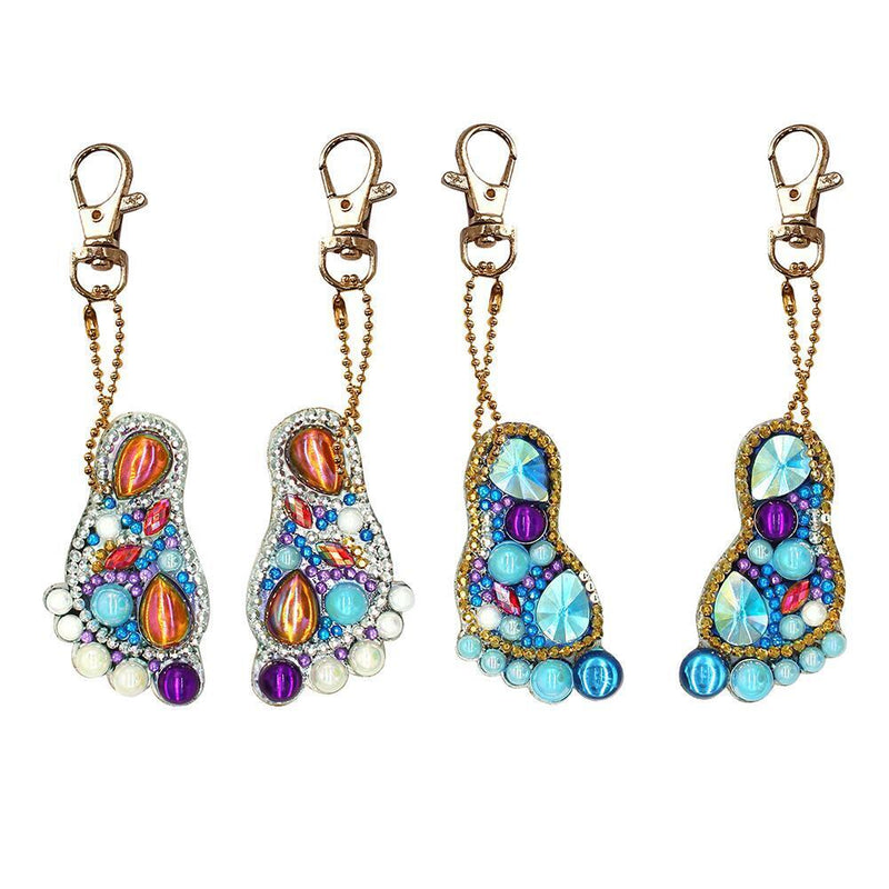 4pcs DIY Diamond Keychain Special Shaped Full Drill Feet Painting Keyring Newly