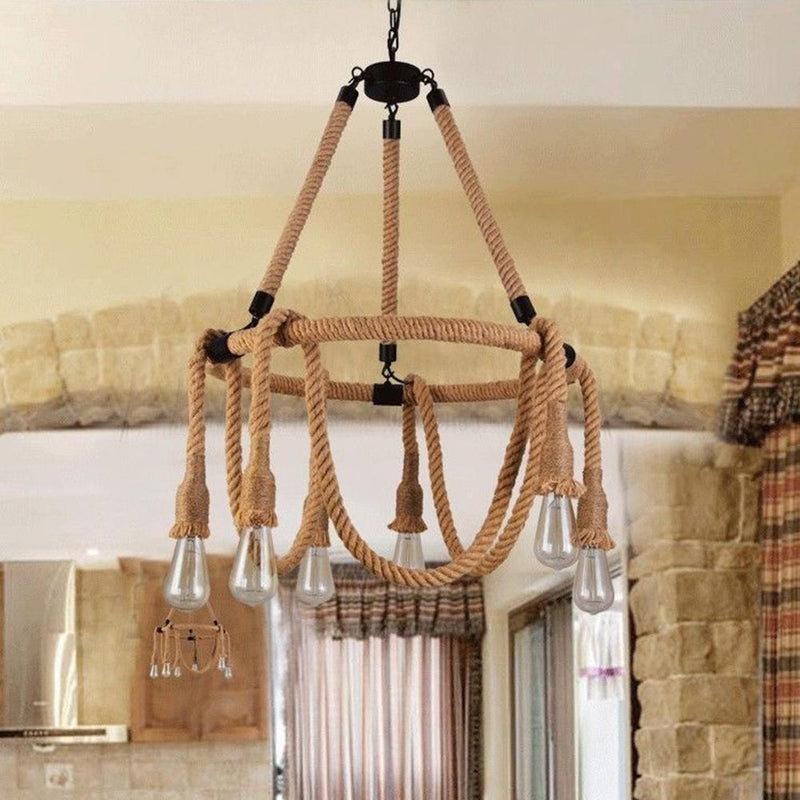 3.28ft Hemp Rope Electric Wire for DIY E27 Bulb Pendant Light (Double Head)