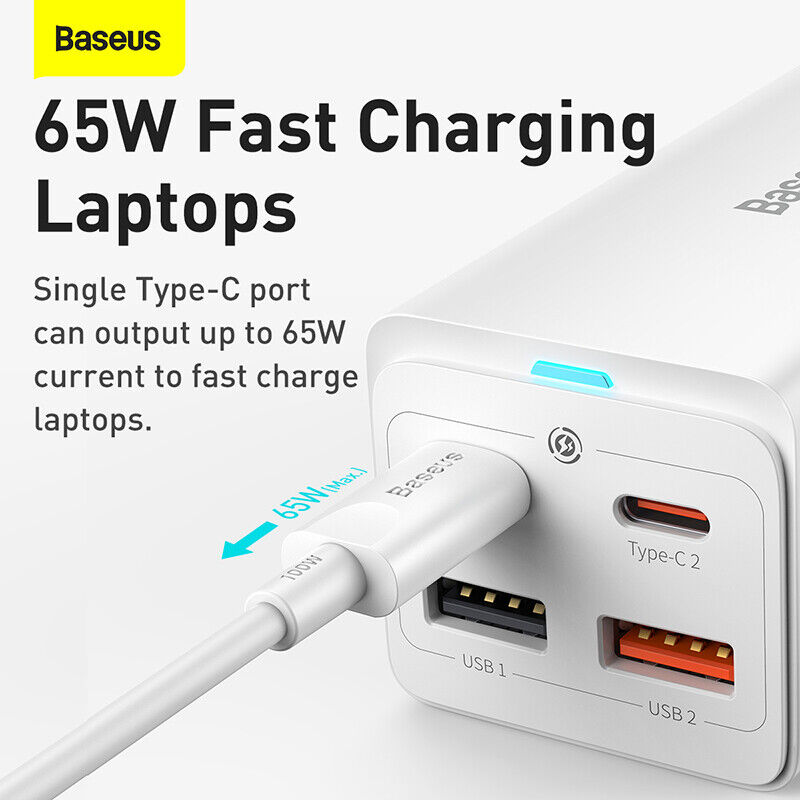 Baseus 65W GaN3 Pro Desktop Charger Power Strip Charging Station (White) Newly