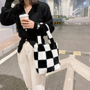 Lattice Print Plush Shoulder Bag Handbag Autumn Winter Hit Color Underarm Bags