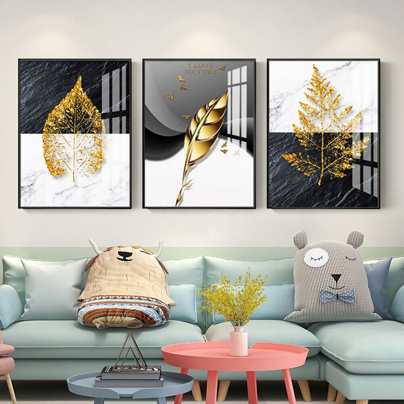 Frameless Golden Leaves Oil Paint by Numbers Kit Handpainted Artwork Wall C