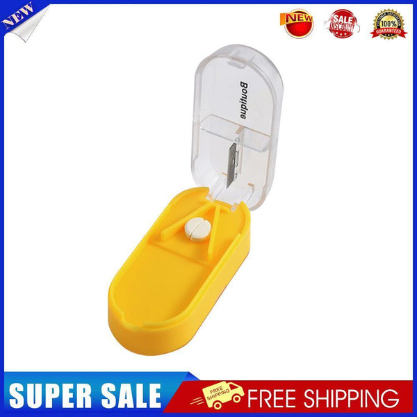 Portable Rectangular Tablet Cutter Box Pill Dispenser Storage Case (Yellow)