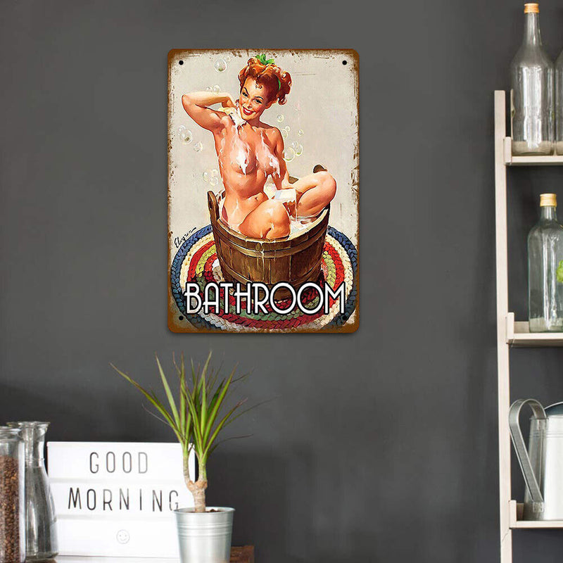 Bathroom Lady Retro Metal Plate Tin Sign for Bar Pub Club Cafe Wall Art Poster