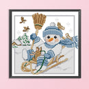 Partial Cross Stitch 11CT Sleigh Snowman Counted Embroidery DIY Wall Art Crafts