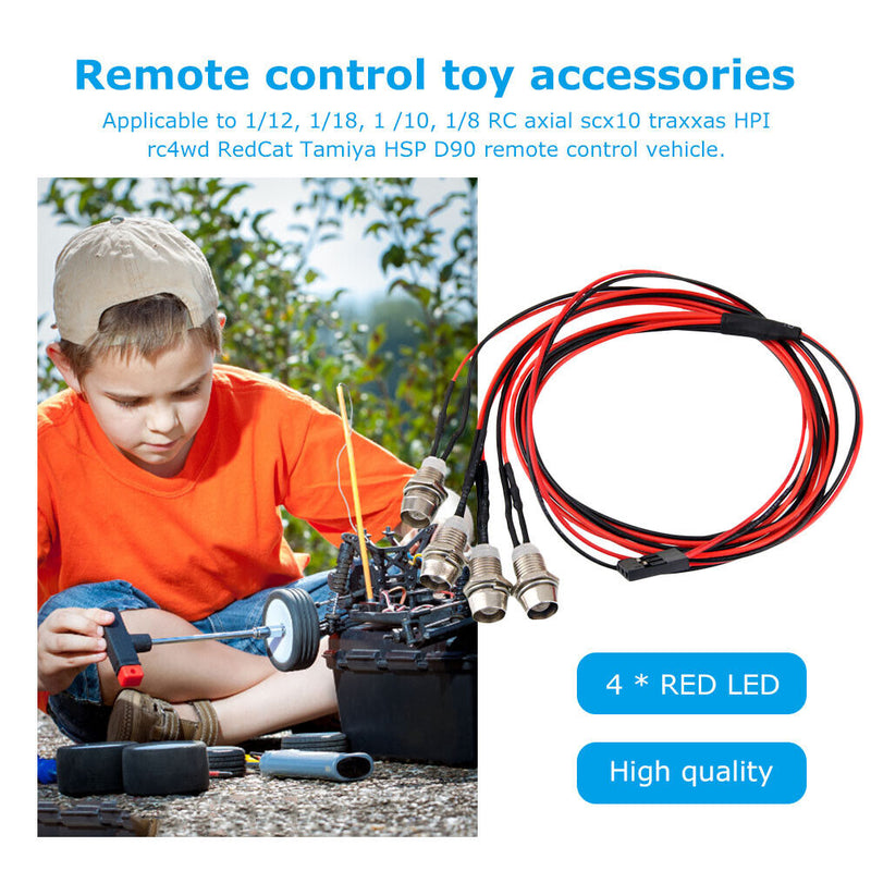 4pcs 5mm Red LED Lights Kits for 1/12 1/18 1/10 1/8 Axial Scx10 Traxxas RC Cars