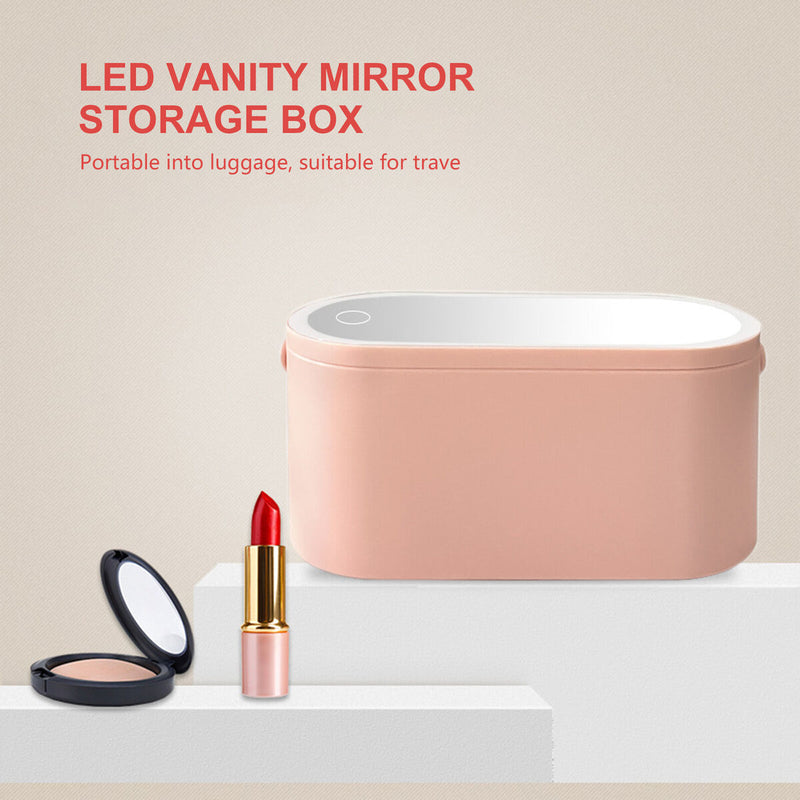 Cosmetics Box - Jewelry & Makeup Storage Train Case with LED Light & Mirror