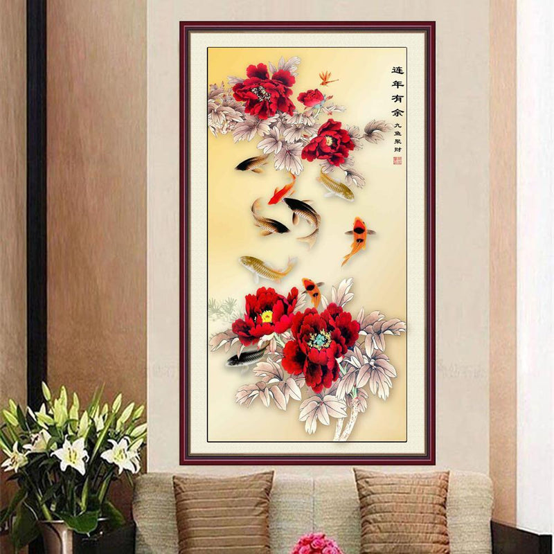 30*50cm DIY Diamond Embroidery Fish Diamond Painting Cross Stitch Chinese M