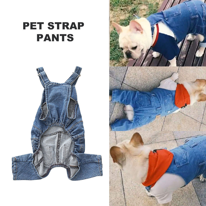 Pet Denim Jumpsuit Comfortable Cotton Jean Warm Rompers for Dog Cat (M) Newly