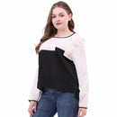 Plus Size Splicing Color Tops Women Long Sleeve T-shirts Round Neck Chiffon Tees