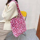 Female Fluffy Fashion Flower Pattern Shoulder Bag Large Phone Crossbody Bag