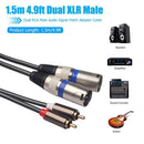 HIFI 2 XLR Male to 2 RCA Male Plug Dual Mixer Microphone Stereo Audio Cable Wire