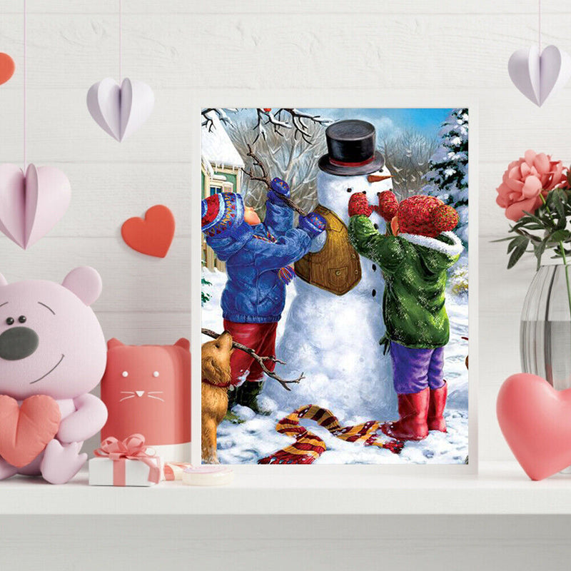 DIY Hand Painted Paint By Numbers Oil Canvas Pictures Making Snowman Kit Artw
