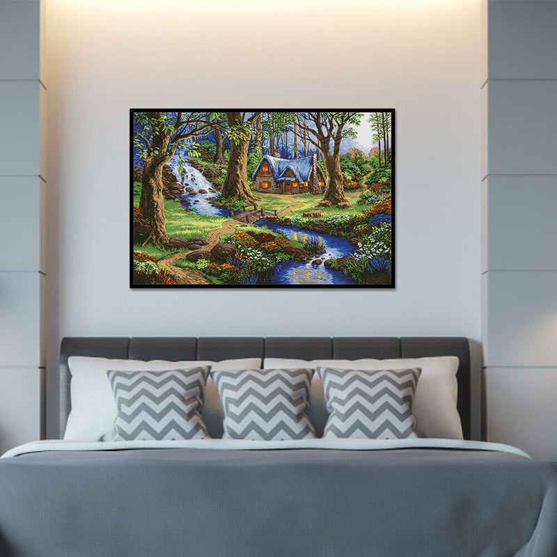 Full Cross Stitch 11CT DIY Forest House Printed Embroidery Craft Home Decorat