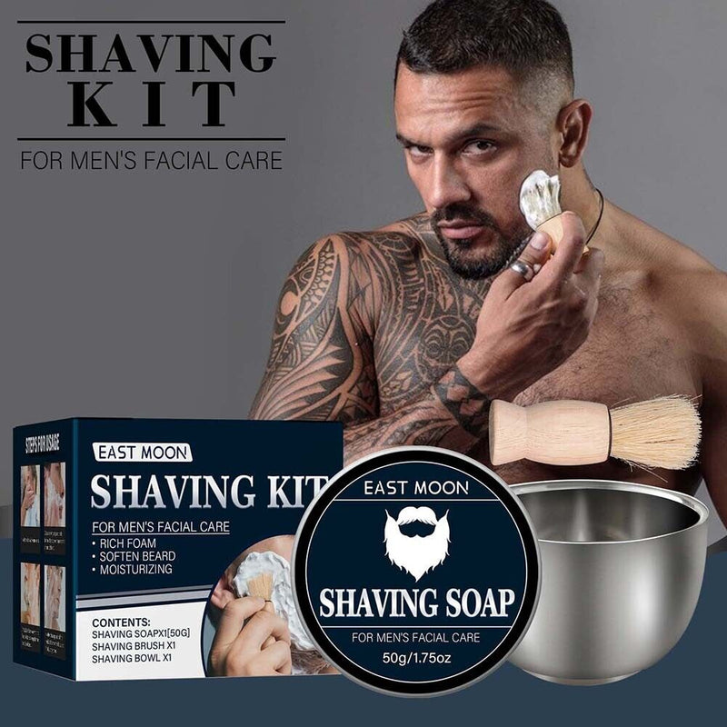 3pcs Shaving Soap Kit with Shaver Brush Bowl Facial Beard Cleaning for Men