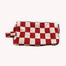Print Toiletries Bag Women Makeup Pouch Mini Handbag (Large Red White Grid)