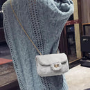 Women Solid Chain Flap Handbag Shoulder Messenger Bags Crossbody Bag (Grey)