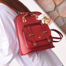 Women Student Preppy Style Cute Bear Pendant Bookbag Backpack(Wine Red