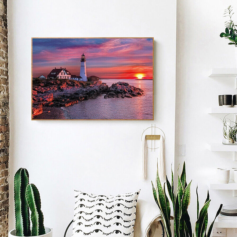 Seaside Lighthouse Frameless Oil Paint by Numbers Kit Handpainted Picture Newly