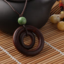Jewelry Bead Women Brown Wood Necklace Long Double-circle Pendant Rope Chain