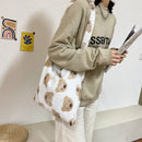 Fashion Bear Print Shoulder Bag Casual Women Large Capacity Street Plush Handbag