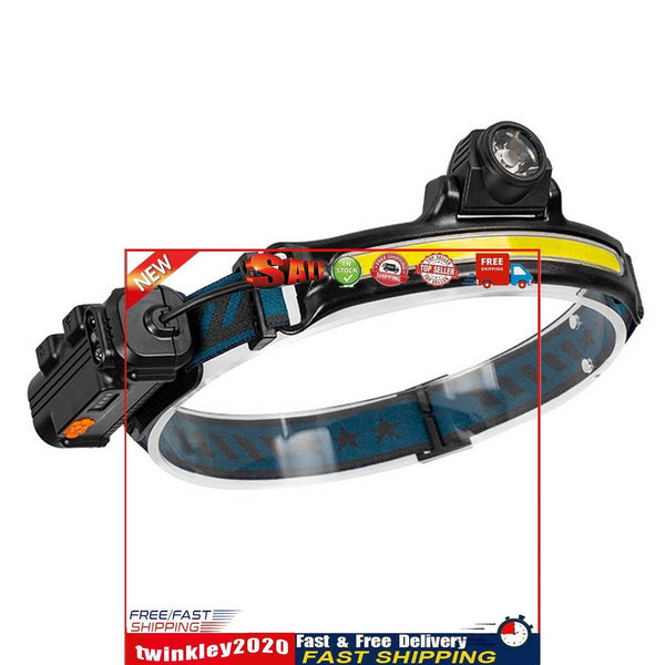 LED Headlamp Flashlight Outdoor Wide Beam COB Head Lamp with Motion Sensor Newly