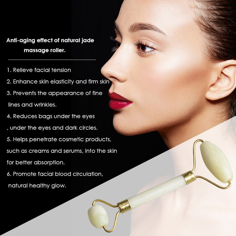 Double Heads Jade Stone Nature Face Lift Facial Massage Roller Health Skin Care