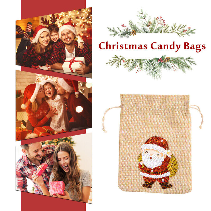 5D DIY Diamond Painting Cartoon Merry Christmas Drawstring Candy Bag Handmade