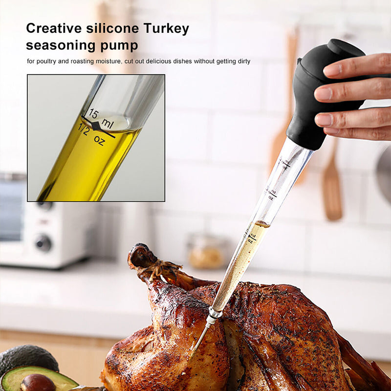 Turkey Baster Syringe, Meat Marinade Injector with Needles Cleaning Brush