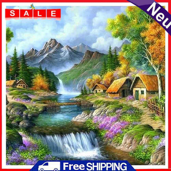 40x40cm Colorful DIY Paint By Numbers Kit Mountain River Cottage Decor Gift Art