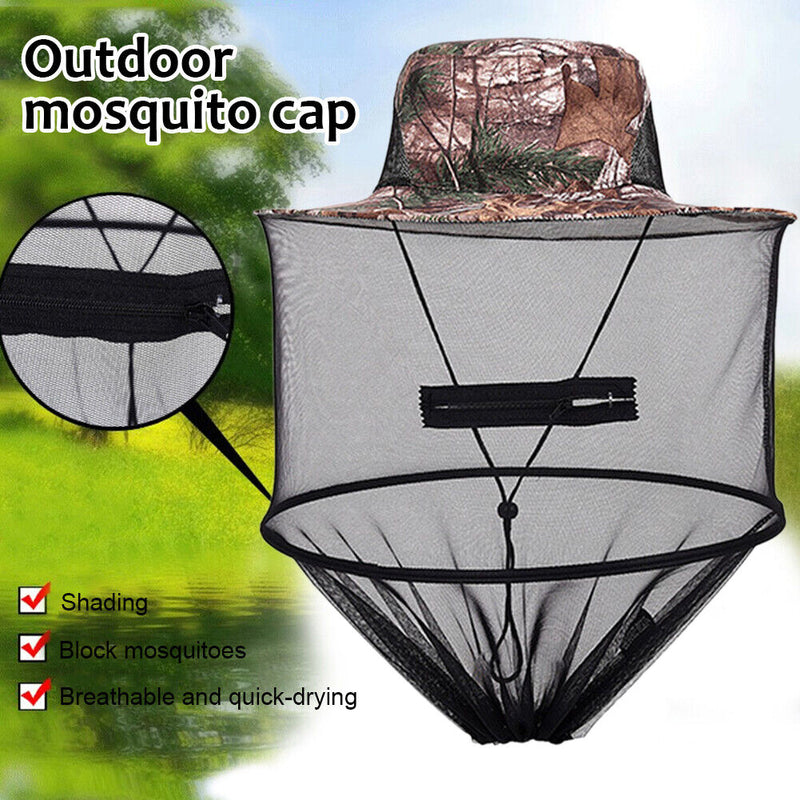 Mosquito Hat Visor Bee Keeping Net Insect Neck Head Cover (Leaf Camouflage)