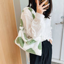Fashion Women Plush Autumn Winter Contrast Color Large Shoulder Bag Handbags
