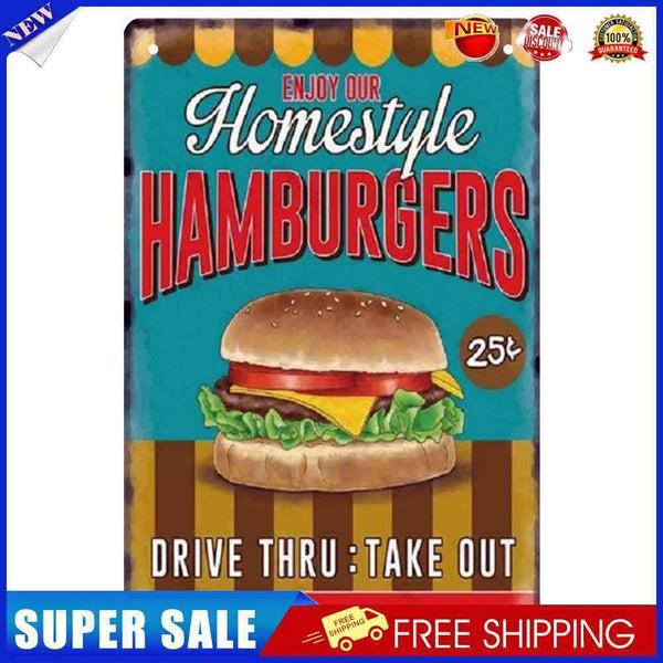Retro Metal Signs Hamburger Decor for Theme Bar Pub Club Home Kitchen Restaurant