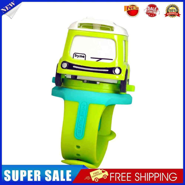 #A Mini Cartoon Car Analog Electronic Watch Wrist Racing Pull Back Induction Car