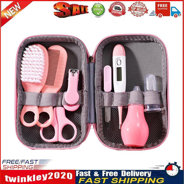 8pcs Newborn Care Kit Nail Thermometer Grooming Clipper Scissors (Pink) Newly