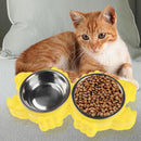 Dog Cat Drinking Bowl Stainless Steel Double Basins Pet Feeder (Yellow)
