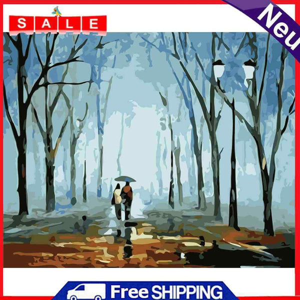 Hand Painted Artwork Frameless DIY Raining Lovers Painting By Numbers Picture