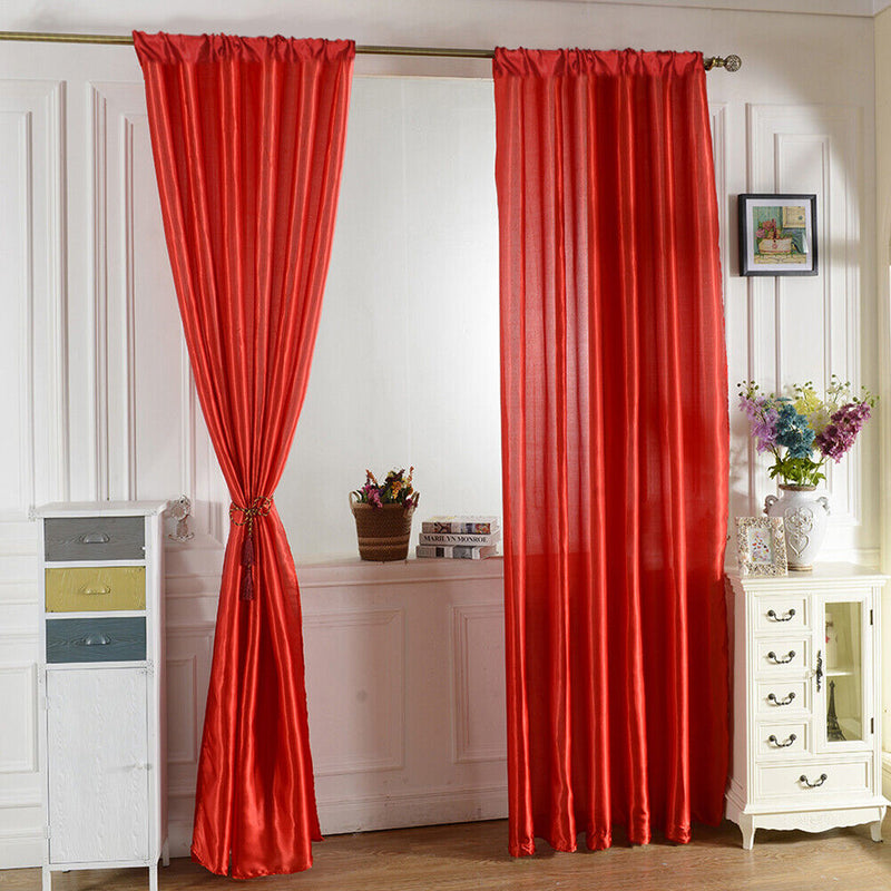 Solid Color Satin Door Window Curtain Room Balcony Half Shading Drape Curta