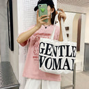 Letter Printed Women Canvas Handbags Tote Large Girls Shoulder Bag (White)