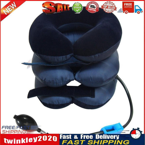Inflatable Neck Stretcher 3 Tubes Air Cervical Traction Pain Relief (Blue) Newly