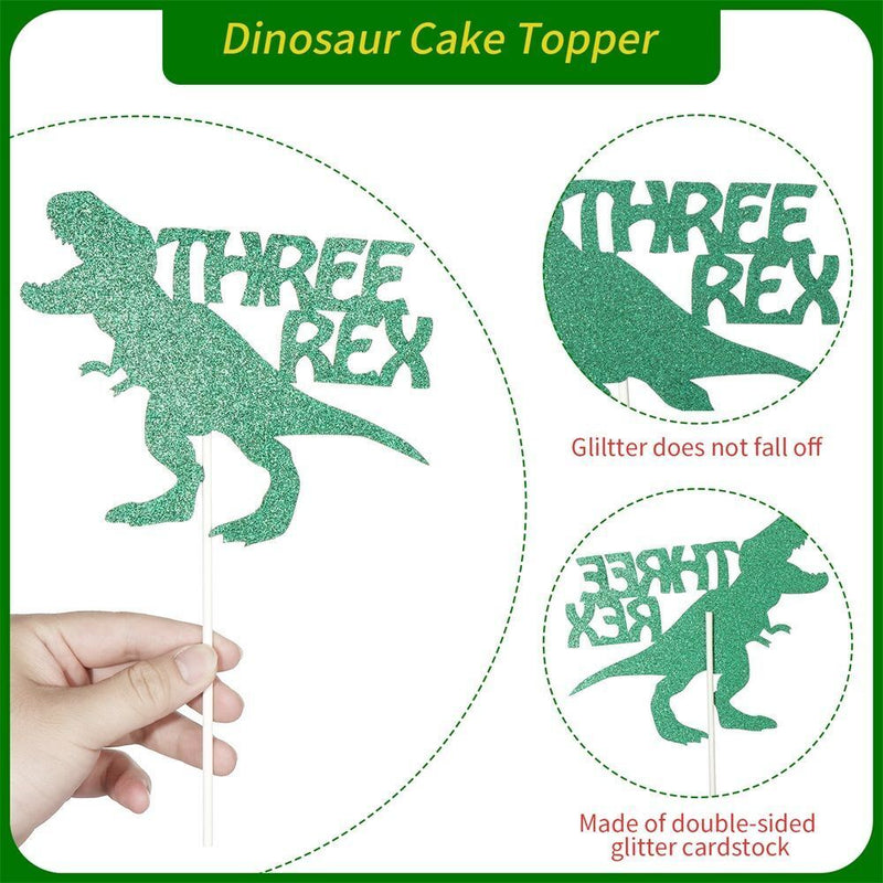 Dinosaur Theme 3 Years Old Cake Toppers Cake Decor Sparkling Three Rex Dinosaur