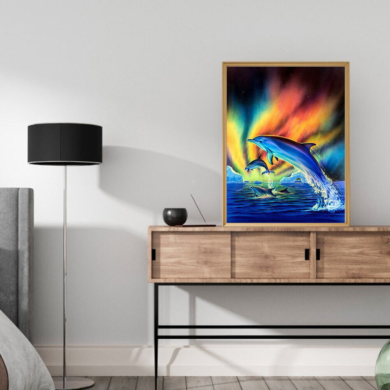 DIY Diamond Painting Dolphins Aurora Full Drill Rhinestone Mosaic Art Picture