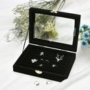 Small Jewelry Box Glass Cover Ring Storage Box Earring Display Case (Black)