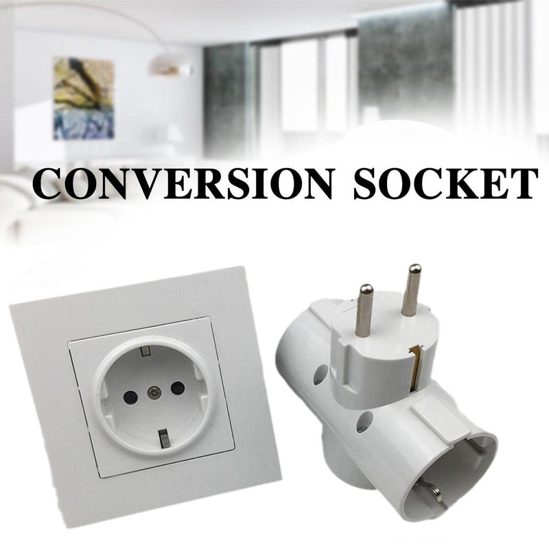 EU/DE Plug Triple Plug Protective Contact Multiple Plug Power Adapter~