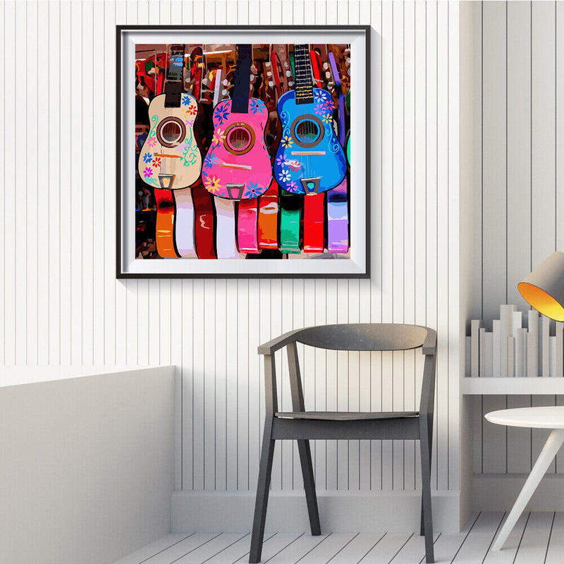 40x40cm Frameless Oil Paint By Numbers Color Guitar Paint Canvas Picture Crafts