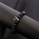 Men Fashion Black Lava Stone Crown Beaded Cuff Charm CL Q8X4 Bracelet K7G3