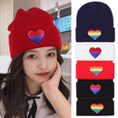 Love Heart Christmas Gift Embroidery Knitted Hats Beanies Hats Knit Cap Rainbow